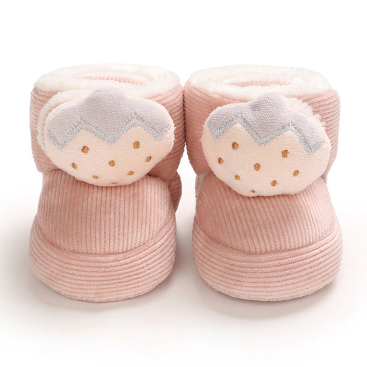Botas de bebé com pelo sintético e cara de gato