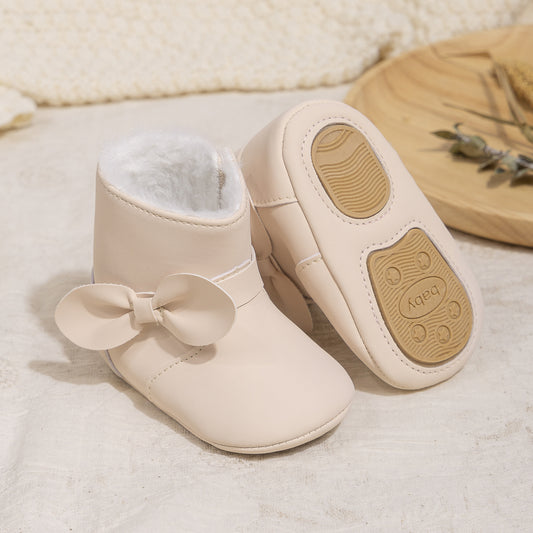 Botas de bebé com detalhe de laço e pele sintética