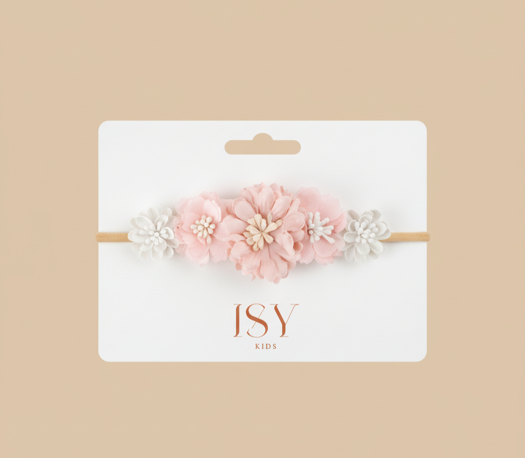 Fita de cabeça floral para bebé com pétalas de blush