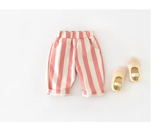 🐾 Calças listradas macias para bebé