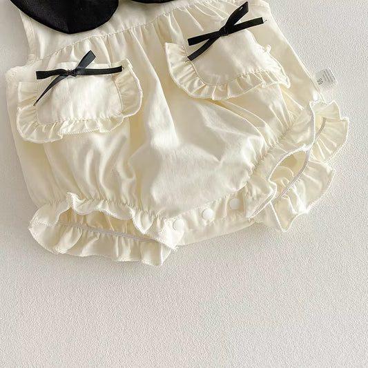 🌼 Macacão infantil sem mangas para verão com laço