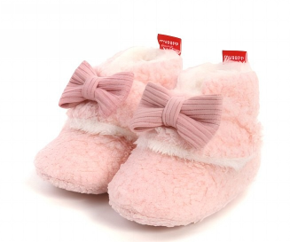 Botas de bebé com laço felpudo
