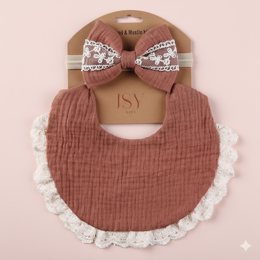 Duo de babete e bandolete com laço ecológico IsyKids para bebé - absorvente e ajustável