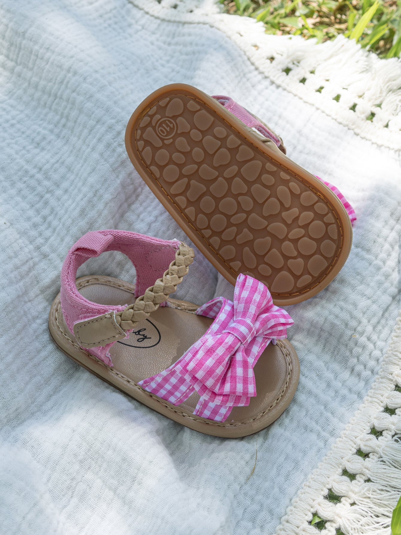 Sandálias de bebé com laço xadrez