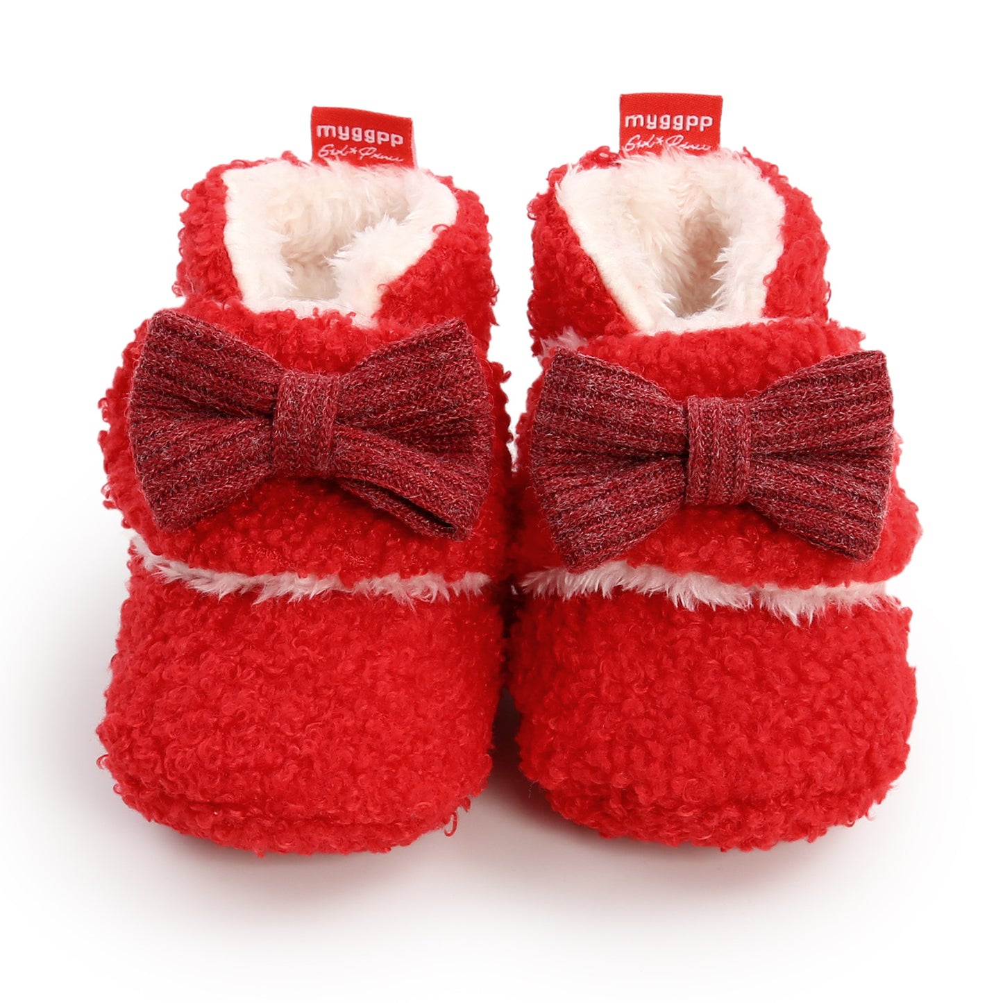 Botas de bebé com laço felpudo