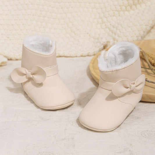 Botas de bebé com detalhe de laço e pele sintética