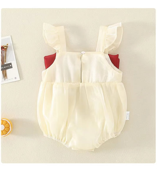 💕 Macacão de bebé creme com laço vermelho