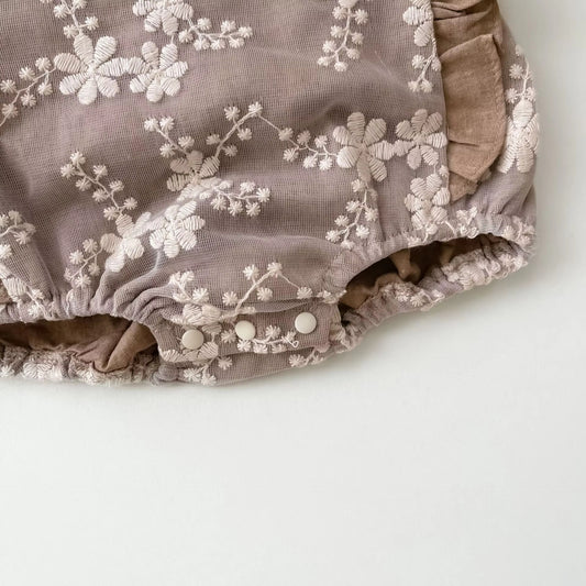 Macacão de verão com flores em renda 🌸 – Macacão sem mangas para menina