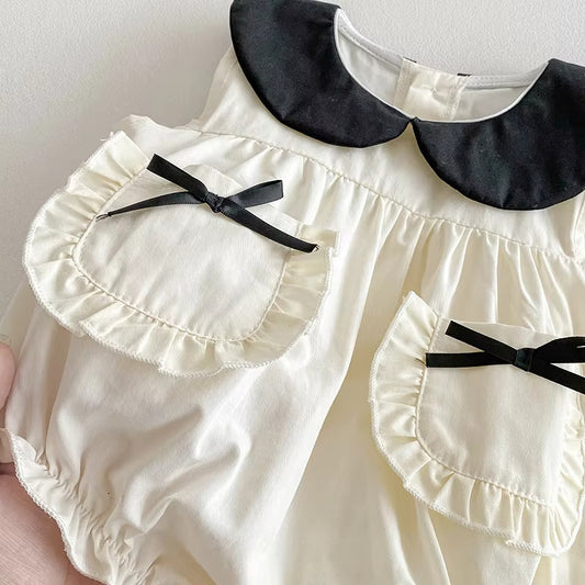 🌼 Macacão infantil sem mangas para verão com laço