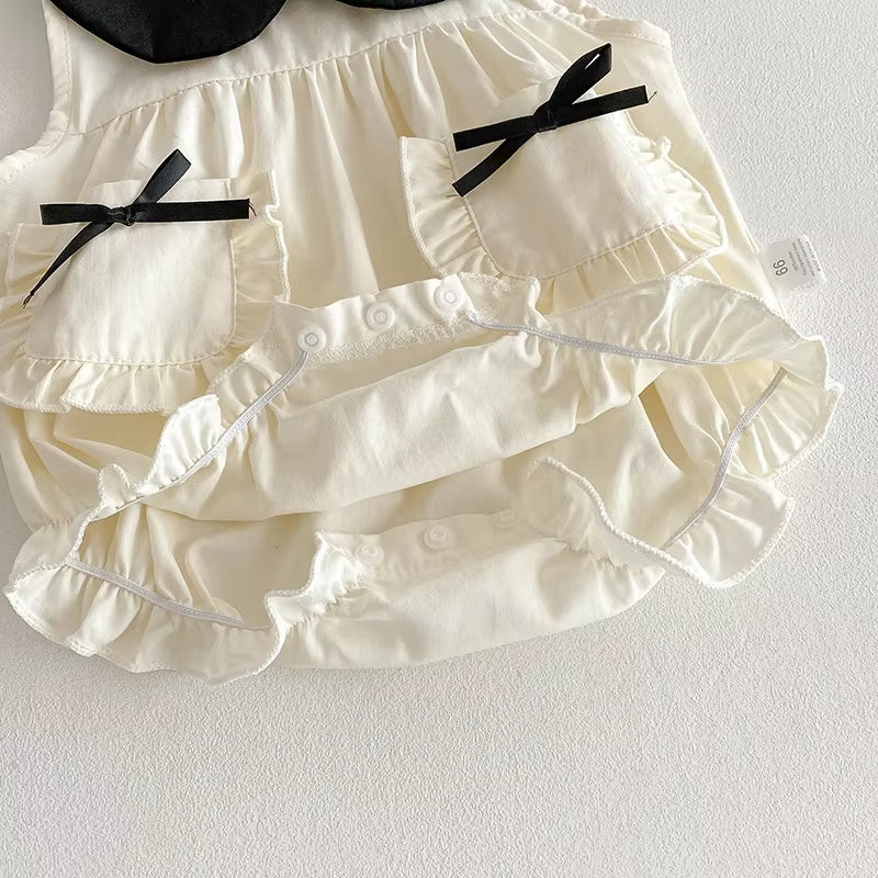 🌼 Macacão infantil sem mangas para verão com laço