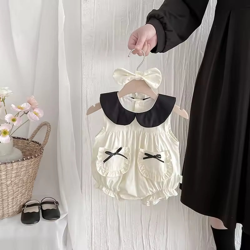 🌼 Macacão infantil sem mangas para verão com laço