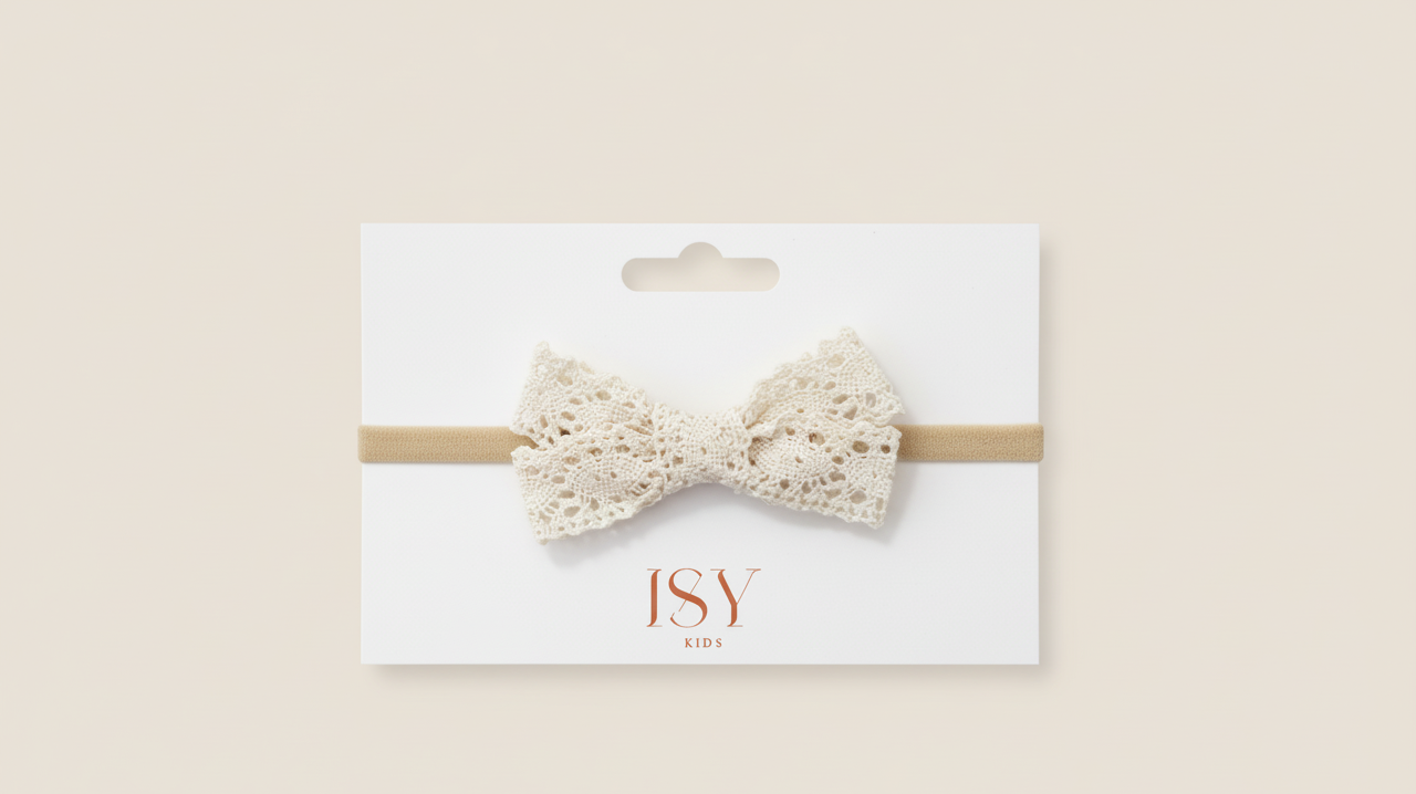 Elegante faixa de cabeça com laço de renda para bebé