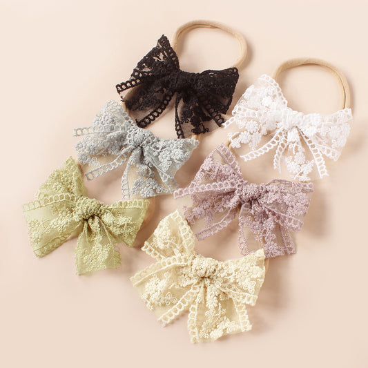 Laço de cabelo de renda elegante para bebés e crianças pequenas – faixa de cabeça macia e elegante