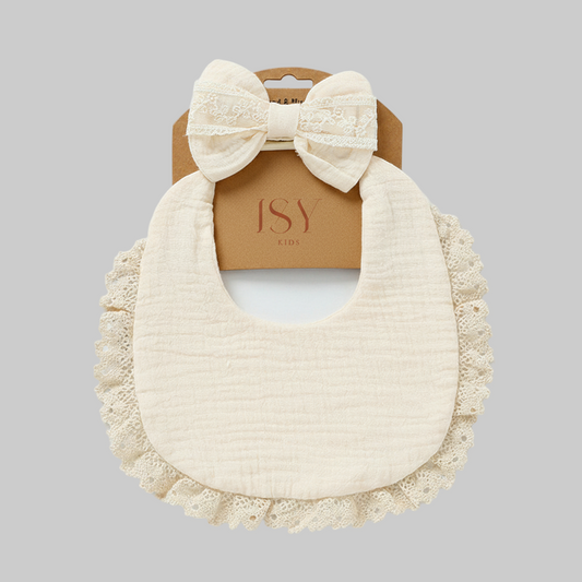 Duo de babete e bandolete com laço ecológico IsyKids para bebé - absorvente e ajustável